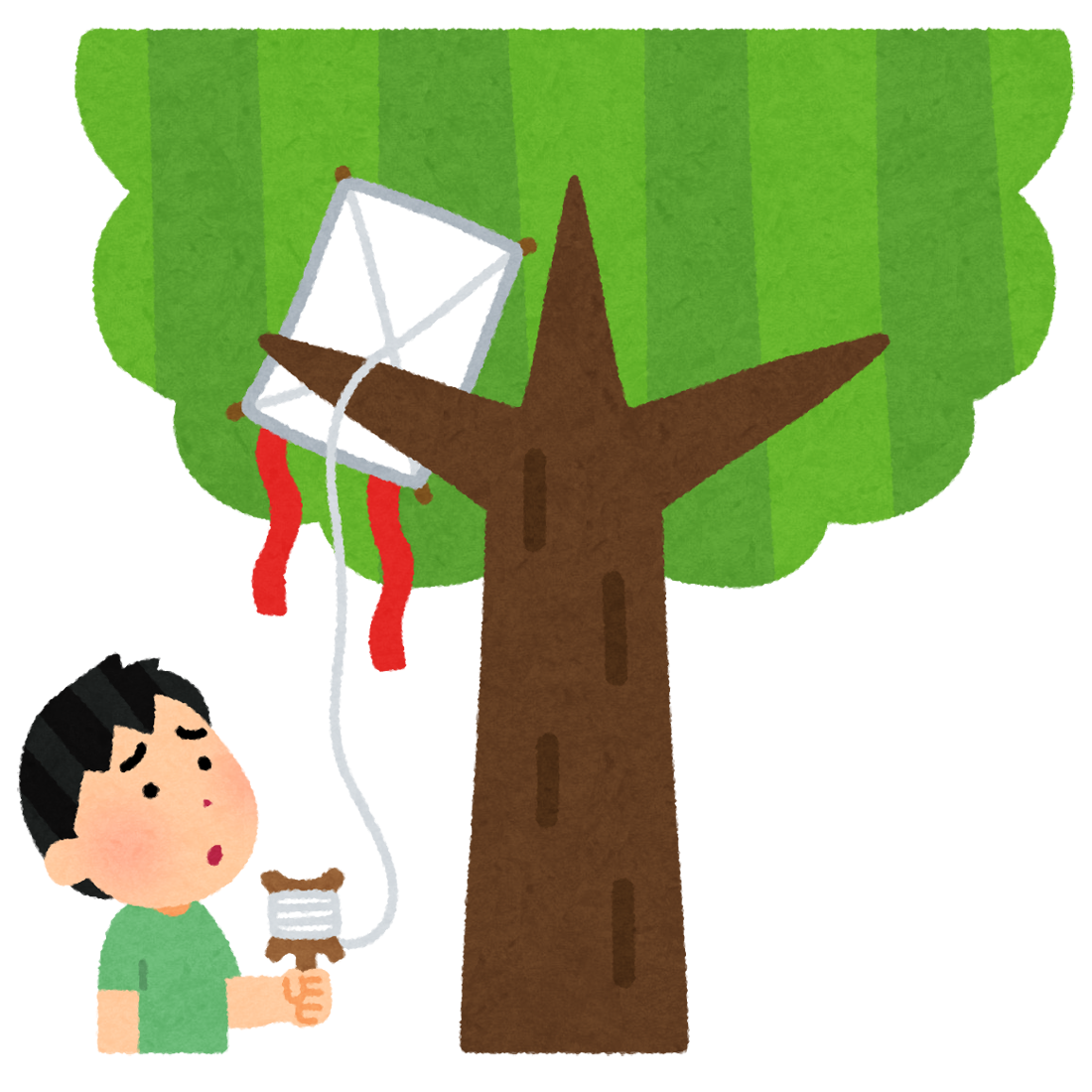 無料イラスト かわいいフリー素材集 木に引っかかった凧のイラスト