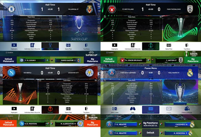 Full Pause Menu UCL, UEL, Conference League, Super Cup For eFootball PES 2021
