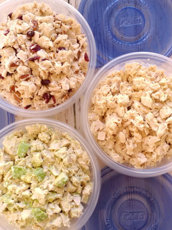 Chicken Salad 3 Ways! Cranberry Pecan, Classic and Avocado Ranch chicken salad recipes and the BEST way to cook chicken breasts for chicken salad!