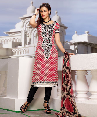 BRAND: Prafful CATEGORY: Unstitched Suit with Dupatta  COLOUR: Top: Red, Cream and Black Bottom: Black Dupatta: Red, Cream and Black
