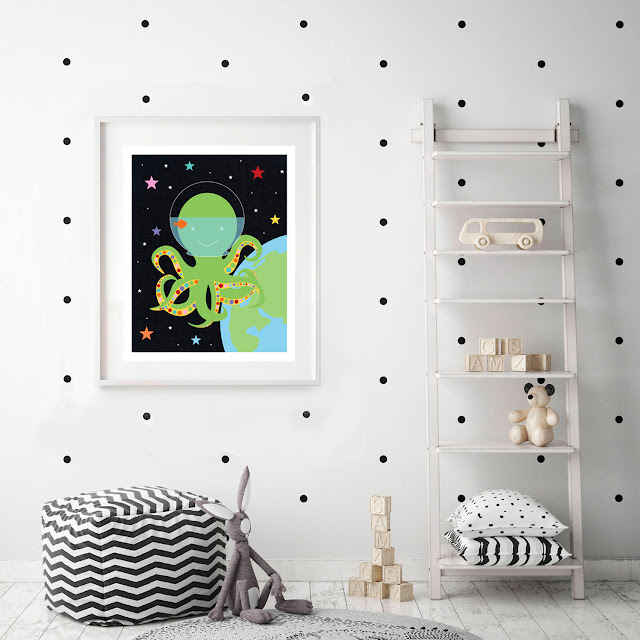 kids room with octopus astronaut print