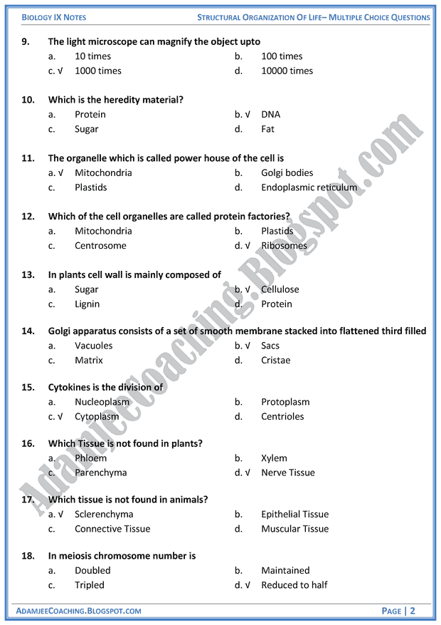 structural-organization-of-life-multiple-choice-questions-biology-notes-for-class-9th