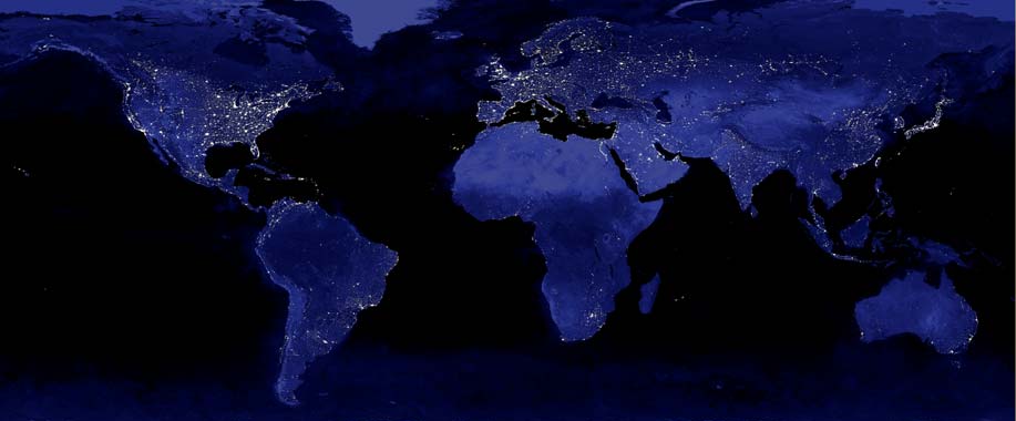 world map at night