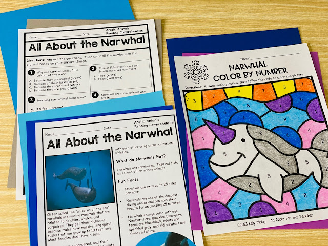 Narwhal Polar Bear Reading Comprehension Coloring Worksheets