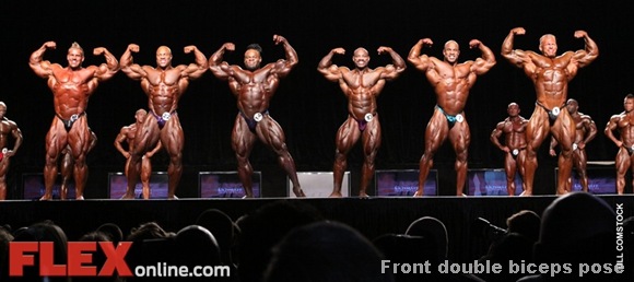 mr olympia comparison - front double biceps pose