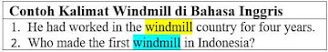 21 contoh kalimat dengan kata Windmill di Bahasa Inggris