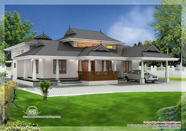 Kerala Traditional 3 Bedroom House  Plan  with Courtyard and 