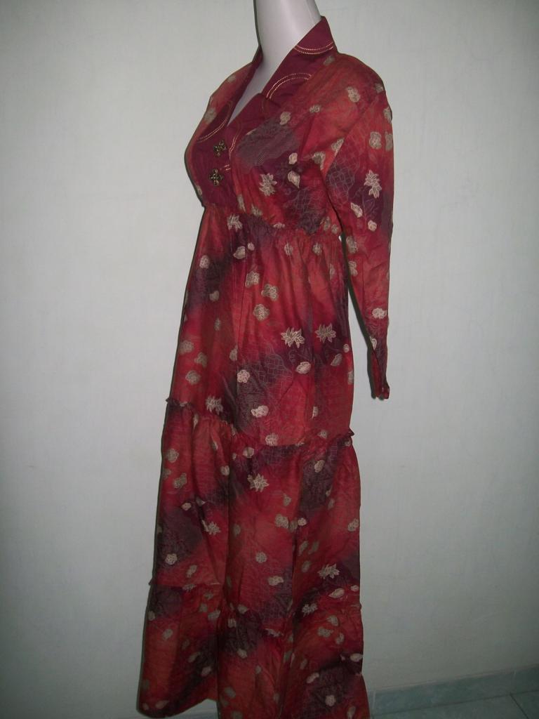 Abaya Batik Warna Merah Maroon Bahan Katun Halus Cocok 