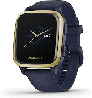 Garmin Venu Sq Music, GPS Smartwatch with Bright Touchscreen Display, Features Music and Up to 6 Days of Battery Life, Light Gold and Navy Blue (010-02426-02)