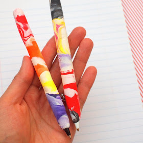 how to make diy marbled clay covered pens- great art project and gift