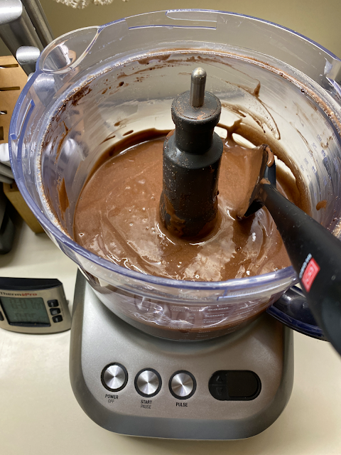 Chocolate cottage cheese ice cream base in food processor
