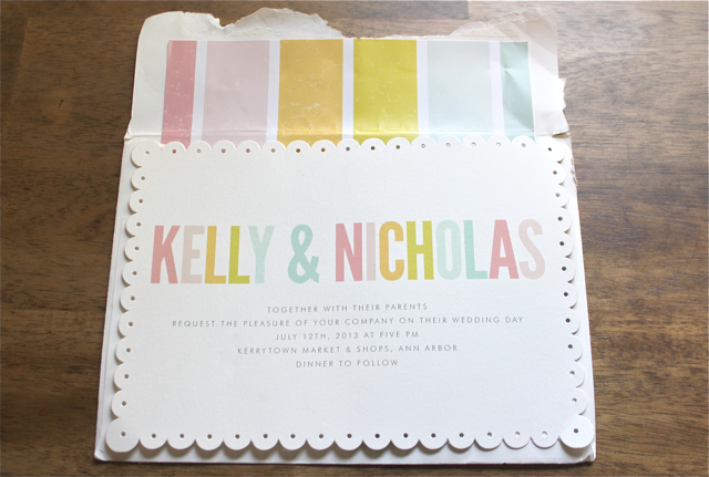 muted pastel rainbow invitation to Zingerman's on fourth wedding Kerrytown wedding sweet pea floral design