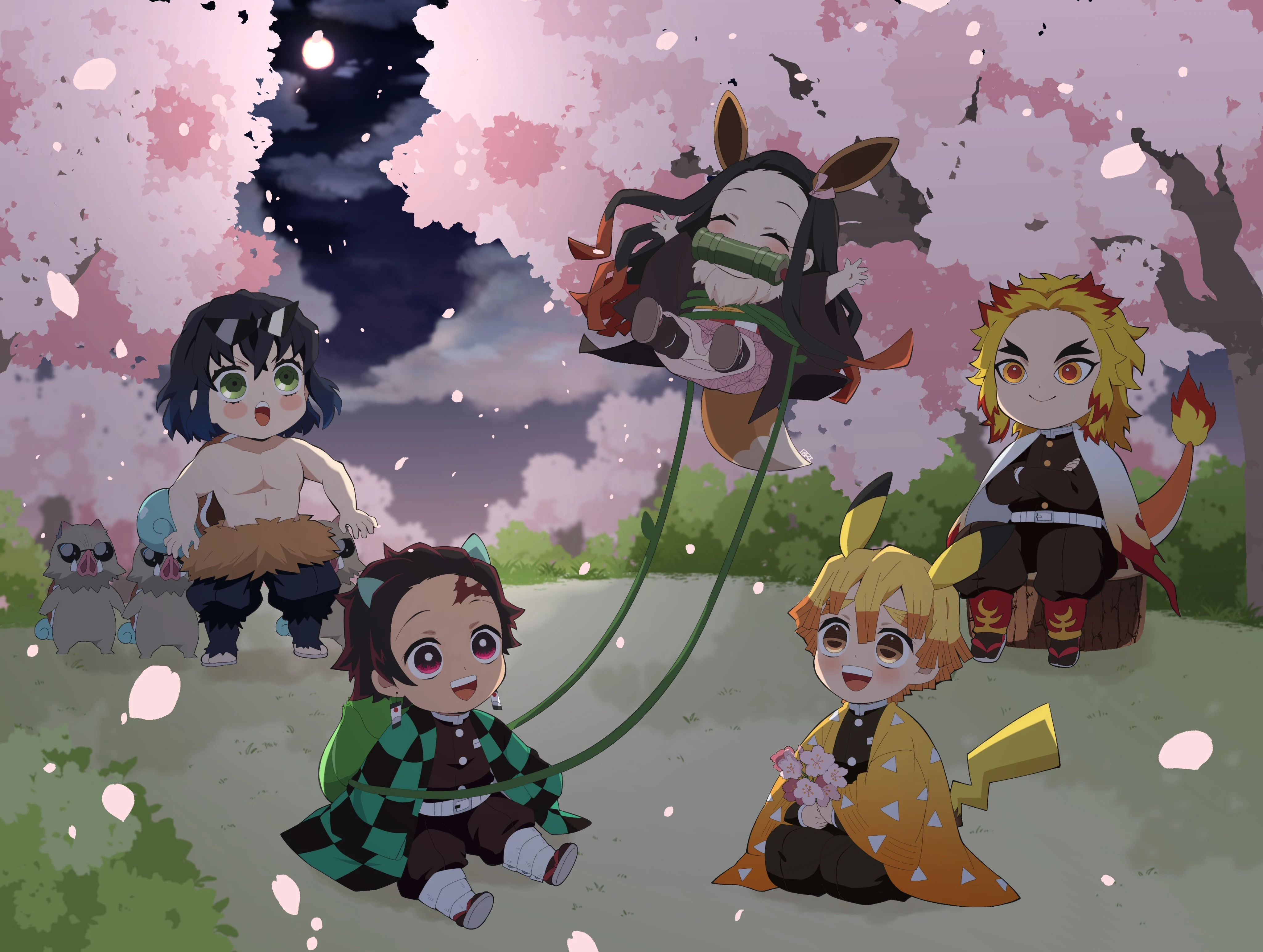 Demon Slayer Cute Chibi Desktop Wallpaper