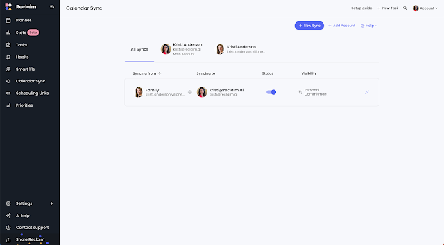 Reclaim AI Calendar Sync Screenshot