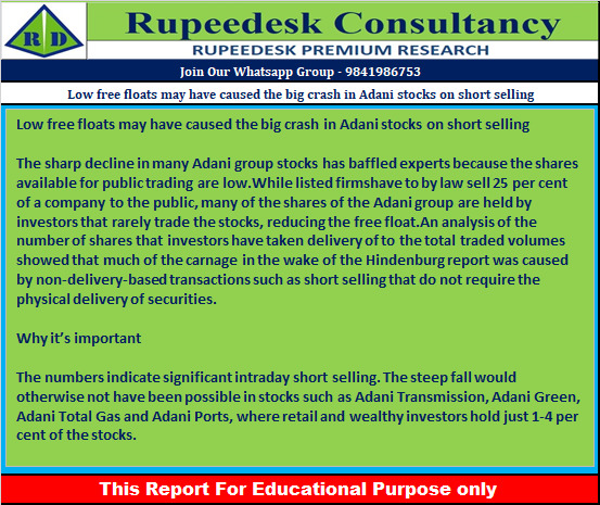 Low free floats may have caused the big crash in Adani stocks on short selling - Rupeedesk Reports - 30.01.2023