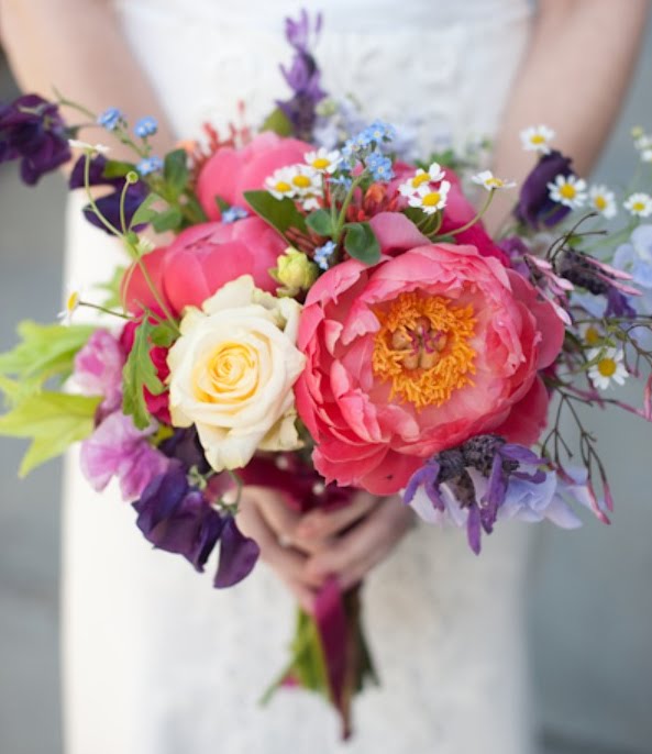 A gorgeous multicolored multi flower DIY wedding bouquet