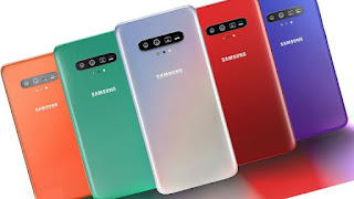 Red,Blue,Silver,Pink and Purple colors of Samsung Galaxy S11, Samsung Galaxy S11 Plus in a row