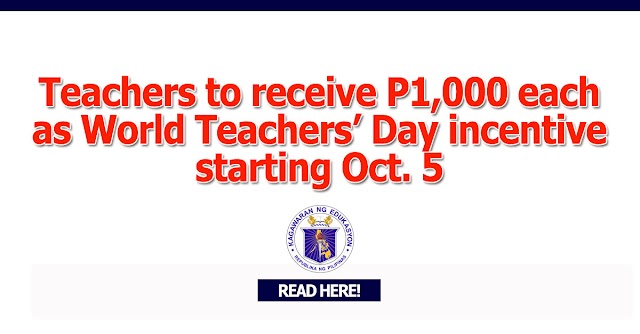 Public School Teachers to receive P1,000 each as World Teachers’ Day incentive starting Oct. 5