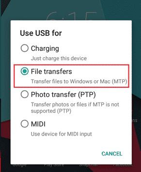 File Transfer Mode (MTP)