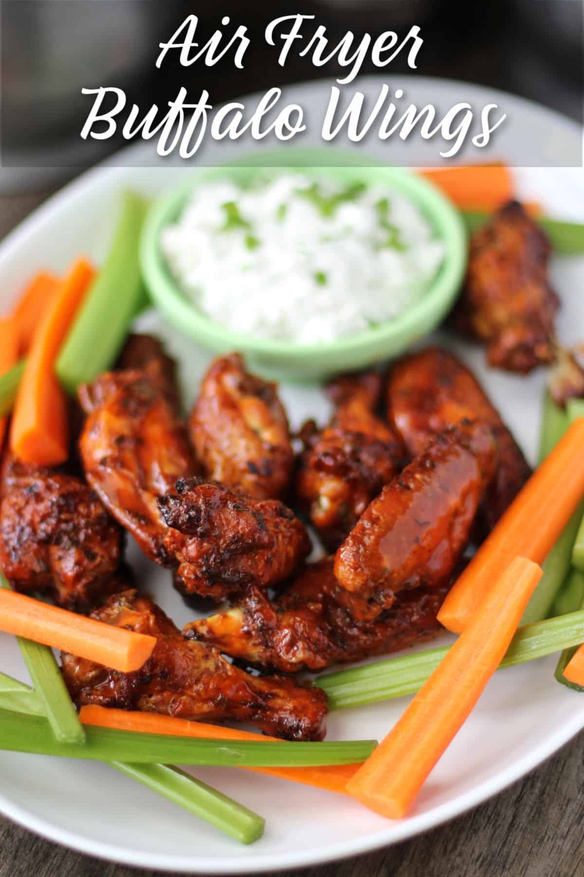 Air Fryer Buffalo Chicken Wings with blue cheese.