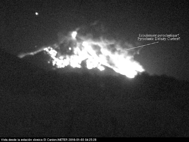 Ecoulement pyroclastique sur le volcan Momotombo, 03 janvier 2016