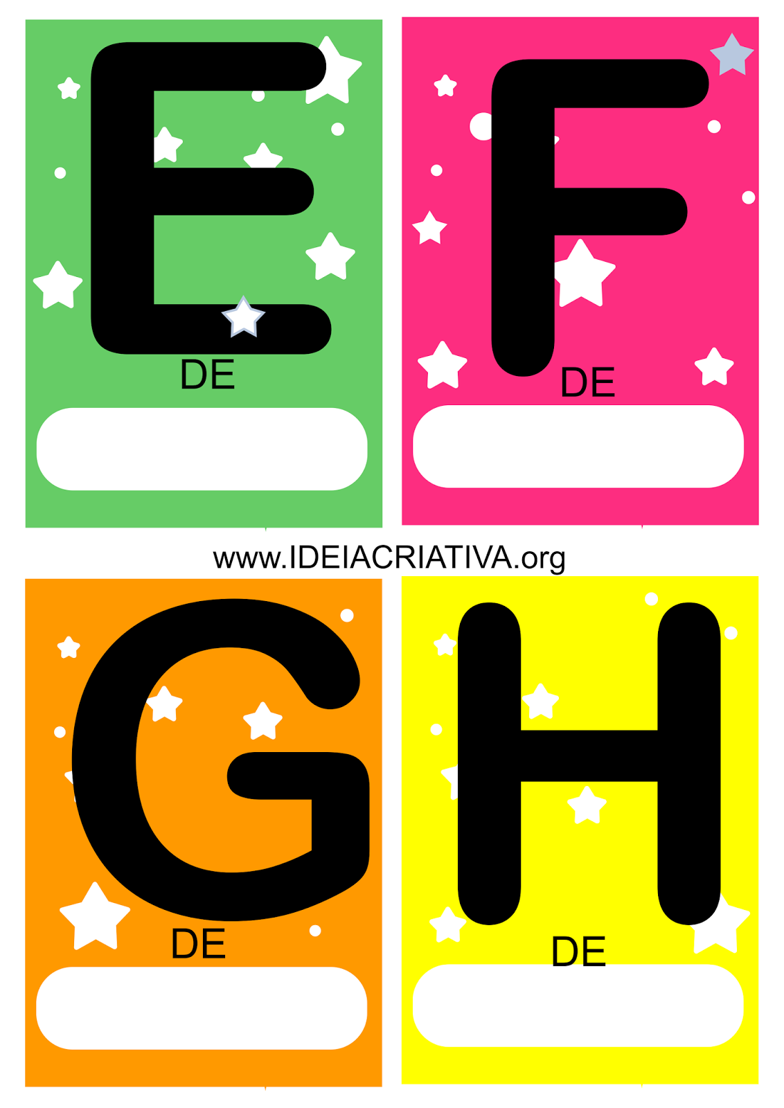 Cartões coloridos com letras do alfabeto para escrita de 