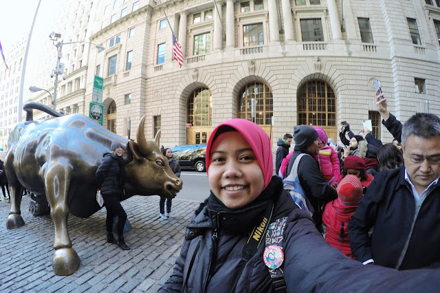 Farah at Charging Bull, New York City, New York, United States of America