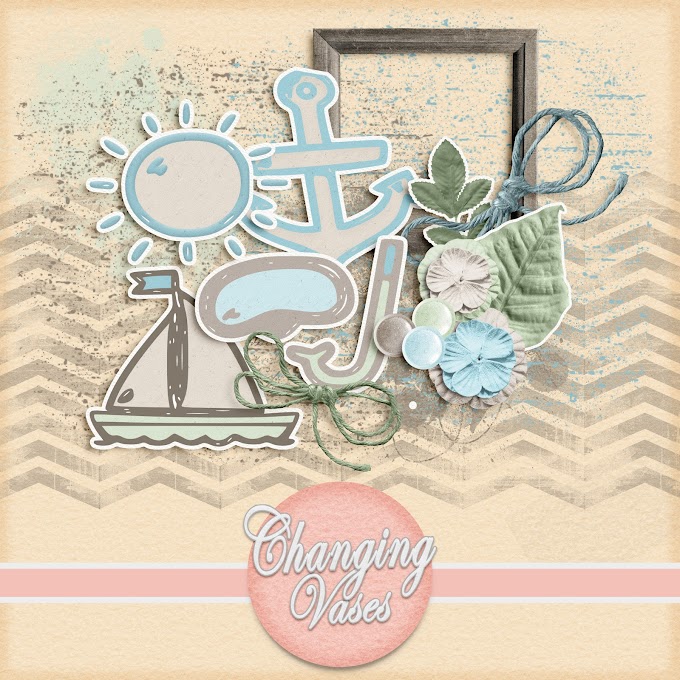Free Digital Scrapbooking Kit Beach Days with Free Scrapbooking Elements, Stickers, Papers, Journal Tags, and Page Design Cluster
