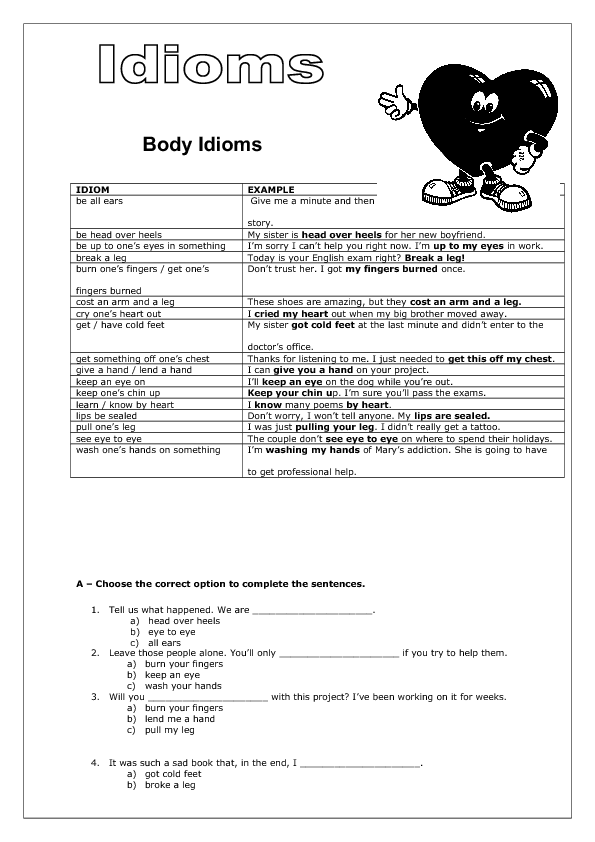 Body Idioms Worksheet My English Printable Worksheets