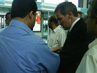 Brunner with journalists when Bengaluru International Airport completed 100 days