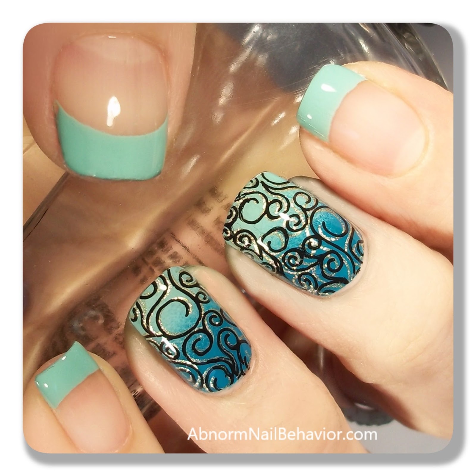 Nailed by Katy P - Boulder Colorado Nail Artist | Turquoise stone nails ❇️  I used @opi_professionals “My Dogsled is a Hybrid” for the base with  streaks in black ink from @cherina... | Instagram