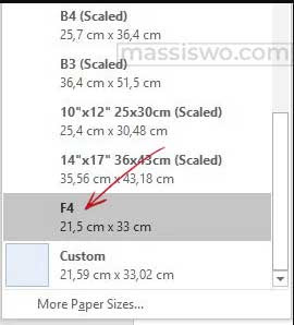 Ukuran Kertas HVS F4 di Word