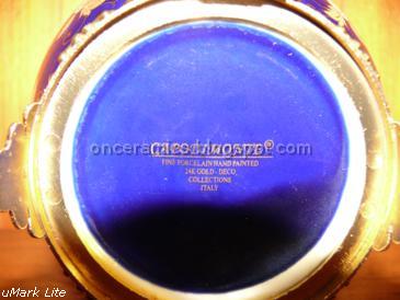 Old n New Ceramics Italian  24K Gold Plated Blue Deco 