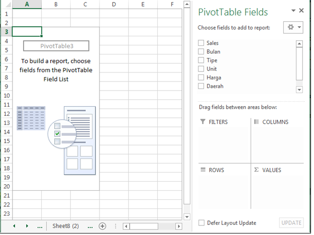 Kerangka lembar kerja PivotTable