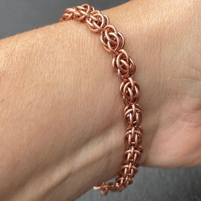Handmade copper chain maille Sweet Pea bracelet by Laura Sparling