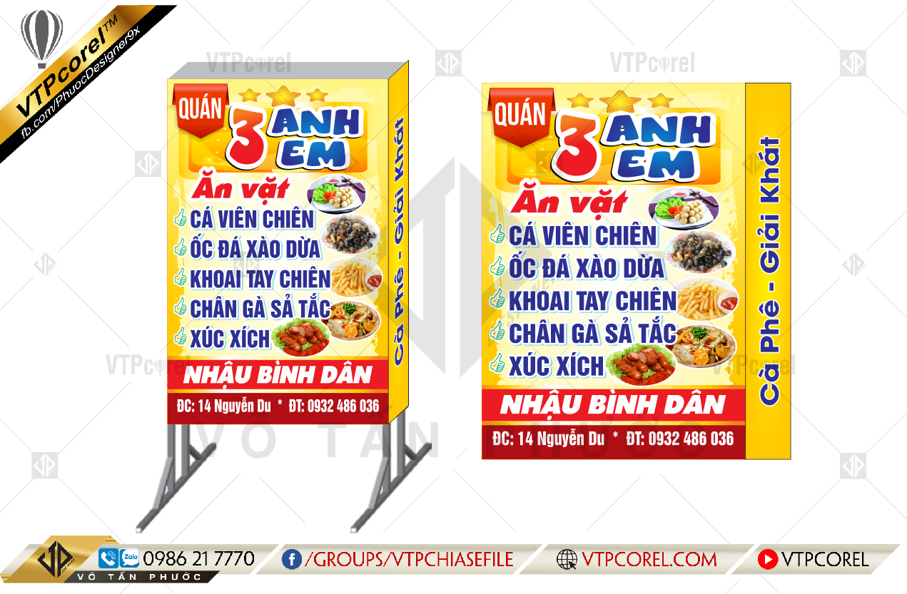 Bảng hiệu quán ăn vặt 3 anh em