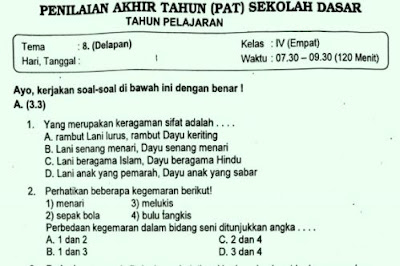  penilaian tengah semester dan penilaian akhir semester Soal Ulangan Kelas 4 Tema 8 Kurikulum 2013