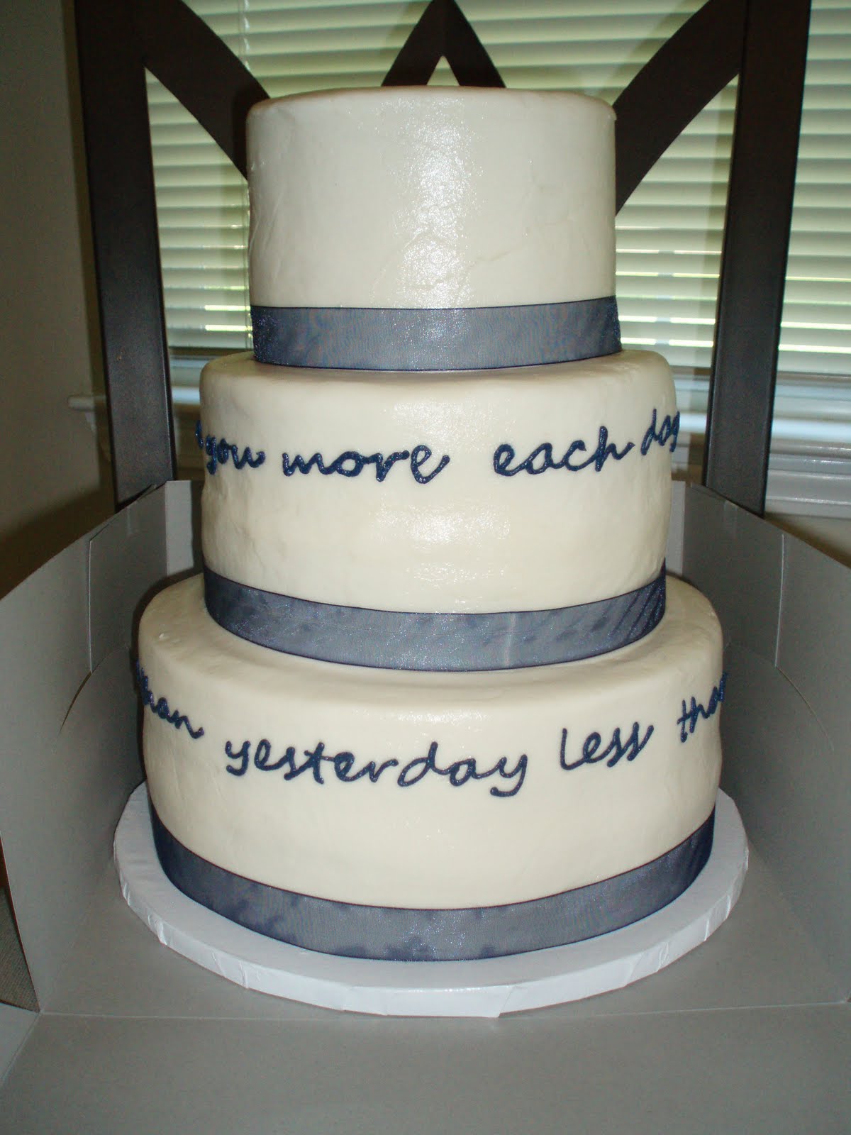 white cake with navy blue