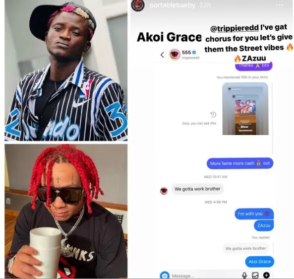 Singer Portable reacts after American rapper Trippie Redd reached out to him for possible collaboration