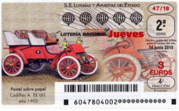 decimos de loteria dedicados al coche cadillac A 1902