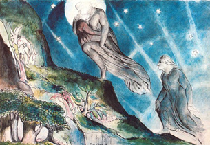 William Blake, Lucía lleva a Dante dormido a la entrada del Purgatorio, Fogg Art Museum, Harvard University Art Museum