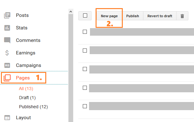 Create a new page Create HTML based Sitemap Page on Blogger
