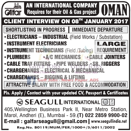 Oil & Gas Project Jobs for Galfar Oman- Free food & Accommodation