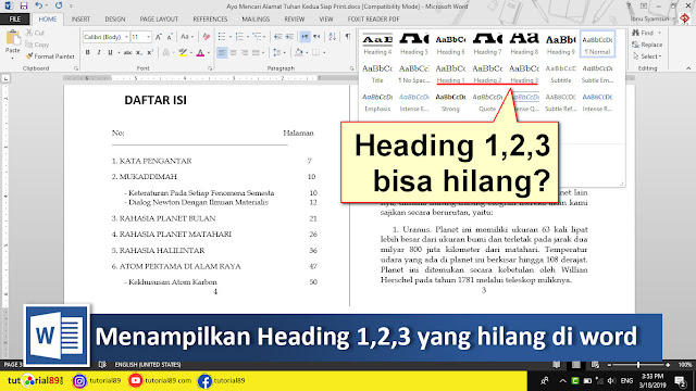 Cara menamplkan heading 1,2,3 yang hilang di Microsoft word + video