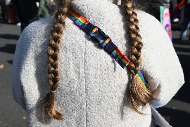 A supporter of the LGBTQ+ community stands outside the U.S. Supreme Court in Washington, DC, on December 4, 2024. Photo by Roberto Schmidt/AFP