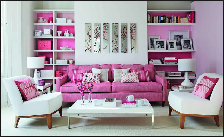 Contoh Pilihan Desain Ruang Keluarga Bernuansa Pink 