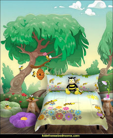 bee bedroom little girls bee themed bedroom  bumble bee bedrooms - Bumble bee decor - Honey bee decor - decorating bumble bee home decor - Bumble Bee themed nursery - bee wallpaper mural decals - Honeycomb Stencil - hexagonal stencils - bees in springtime garden bedroom -  bee themed nursery - black yellow bedroom ideas - Hexagon pattern -