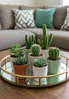 pequenas plantas na mesa de centro