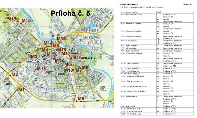 mapka návrhu značenia turistických cieľov v Michalovciach z roku 2011