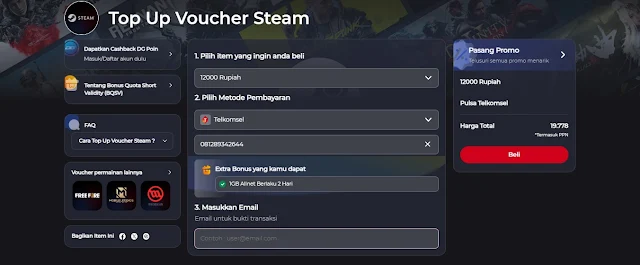 Cara Top Up Steam Wallet via Telkomsel